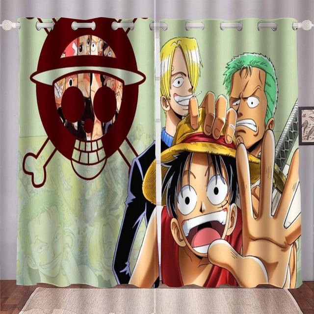 Yiran Furniture One Piece Monkey D Luffy Vorhang mit Grafikdruck, halbtransparent, Mehrfarbig, Breite: 100 cm, Höhe: 140 cm - Bild 1