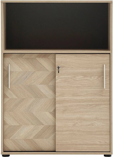 Schildmeyer Highboard Arezzo mit Schiebetüren in Eiche Fischgräte, B/T/H: 113,4 x 38,2 x 80,1 cm - Bild 1