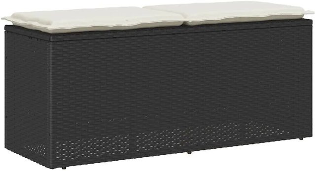 Furnicato Gartenbank aus PE-Rattan und pulverbeschichtetem Stahl mit Kissen, Schwarz und Cremeweiß, B/T/H: 110 x 40 x 44 cm - Bild 1