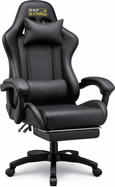RMF Professioneller ergonomischer Gamingstuhl mit Fußstütze und verstellbarer Höhe, Schwarz - Bild 1