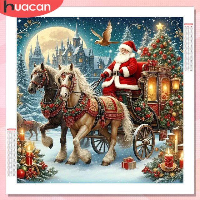HUACAN 5D Diamantgemälde Weihnachtsmann Winterhaus Wanddekoration Mosaik mit runden Bohrern Breite: 20 cm, Höhe: 20 cm - Bild 1
