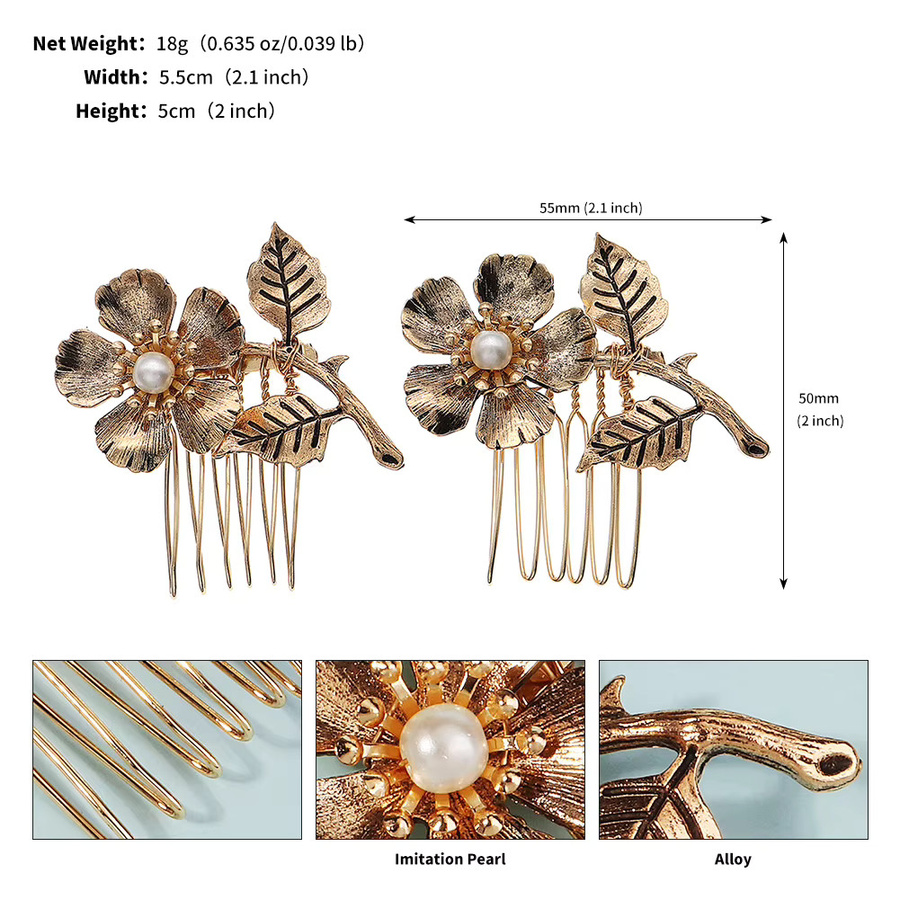 Haarnadel Blume, Messing, Perle, Gold, Damen - Bild 3