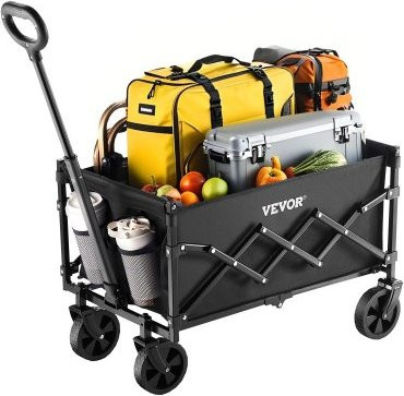 VEVOR Bollerwagen faltbar in Schwarz mit Geländerädern und verstellbarem Griff, Outdoor-Transportwagen für Garten, Camping und Strand, B/T/H: 66 x 45 x 46 cm - Bild 1