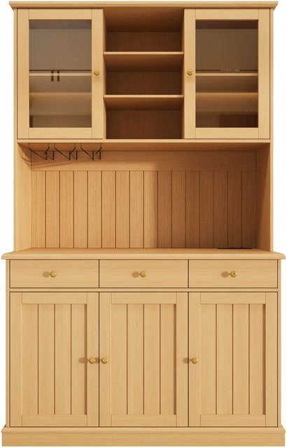 Merax Buffetschrank mit Glastüren und Gläserhalter in Braun und Beige, B/T/H: 120 x 40 x 191 cm - Bild 1