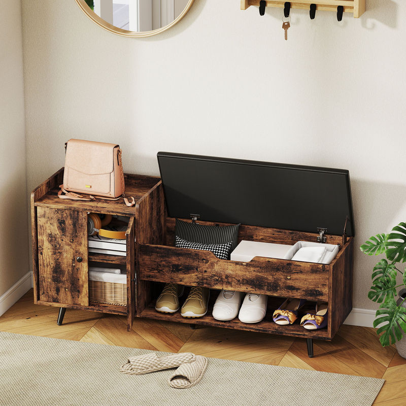 Aosom Schuhbank im Industrial-Stil mit gepolstertem Sitz und Stauraum, Rustikales Braun, B/T/H: 127 x 35 x 59 cm - Bild 2