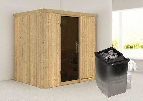 Karibu Sauna Kothla für 3 Personen mit 9 kW Saunaofen und integrierter Steuerung, beige - Bild 1