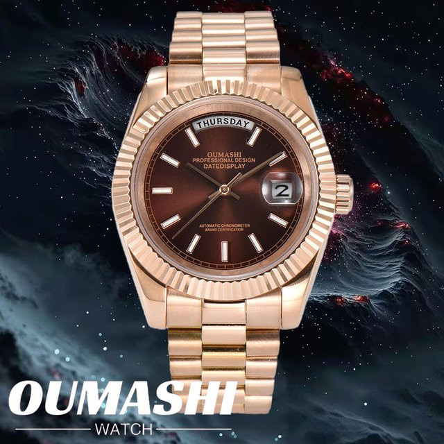 OUMASHI Armbanduhr, Automatik, Edelstahl, Roségold, Schokoladenbraun, Herren - Bild 1