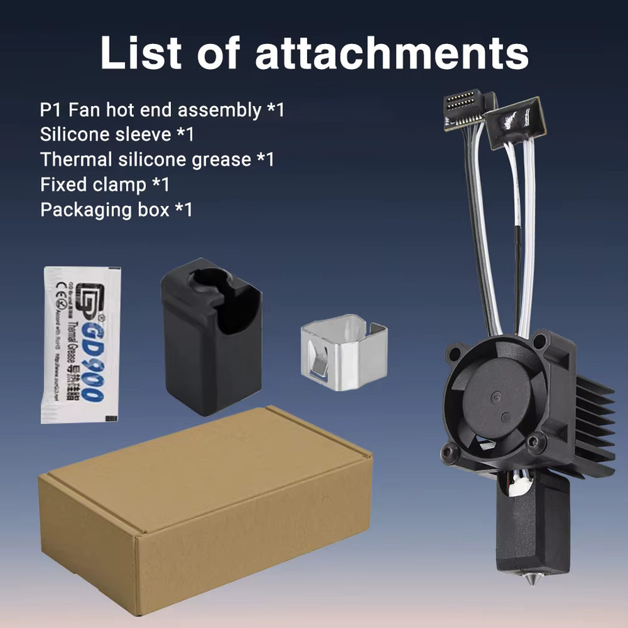 Bambu Lab Hotend Upgrade Set mit Kühlventilator, Hartstahldüsen und Thermistor für X1, X1C, P1P und P1S 3D-Drucker in Schwarz - Bild 3