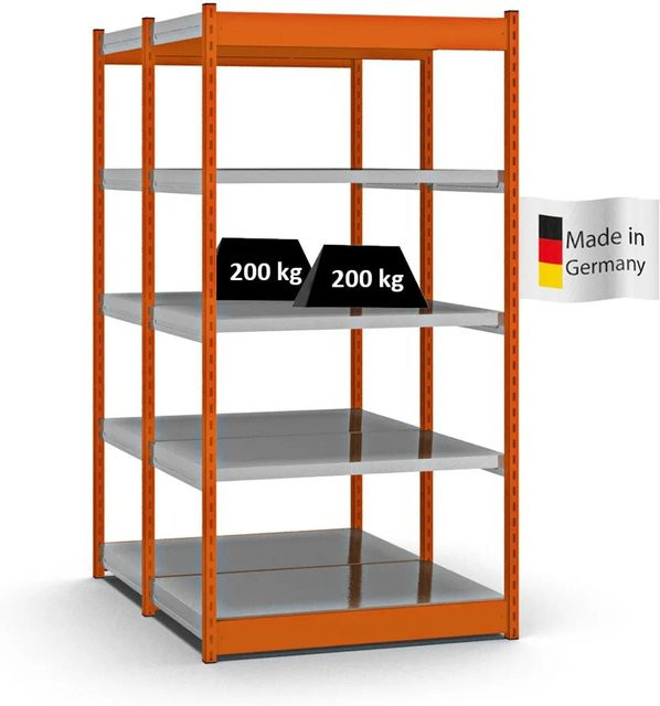PROREGAL Fachbodenregal Stecksystem mit Vierkant-Profil, doppelseitige Bauart, 2x5 Ebenen, Farbe Orange, H x B x T: 200 x 102,5 x 60 cm, Fachlast 200 kg - Bild 1