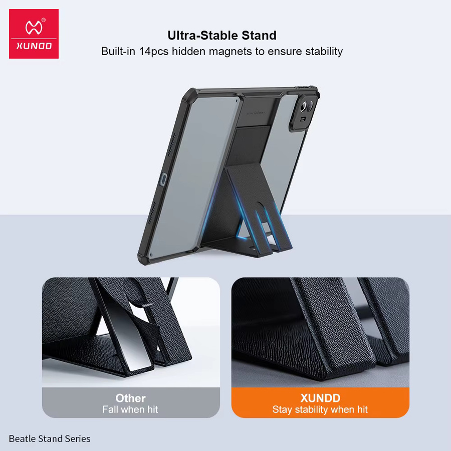 Xundd Schutzhülle für Xiaomi Pad 8 und Pad 8 Pro 11,2 Zoll, stoßfest mit Airbag-Schutz und magnetischer Halterung, Schwarz/Transparent - Bild 4