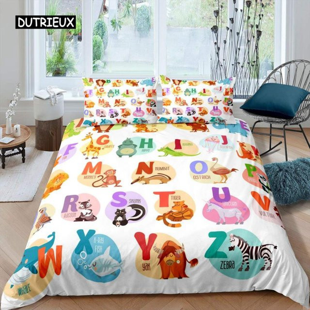 Kinder-Alphabet-Bettwäsche-Set von Binchi Outdoor Product mit Tiermotiv in Multicolour, Material Polyester, B/H: 140 x 210 cm - Bild 1