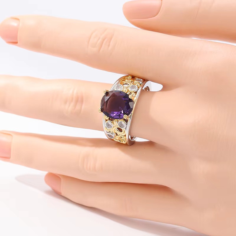 YoYo Ring, Bicolor, Amethyst, Silber, Damen, Vintage - Bild 2