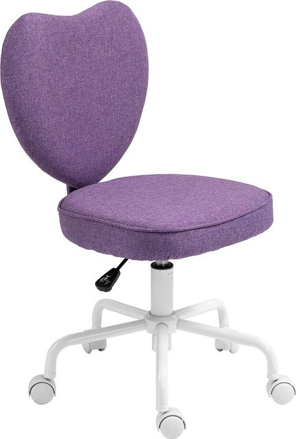 Aosom HOMCOM Schreibtischstuhl in Herzform aus Leinenstoff mit Höhenverstellung und 5 Schwenkrollen, Lila, B/T/H: 40 x 50 x 79-89 cm - Bild 1