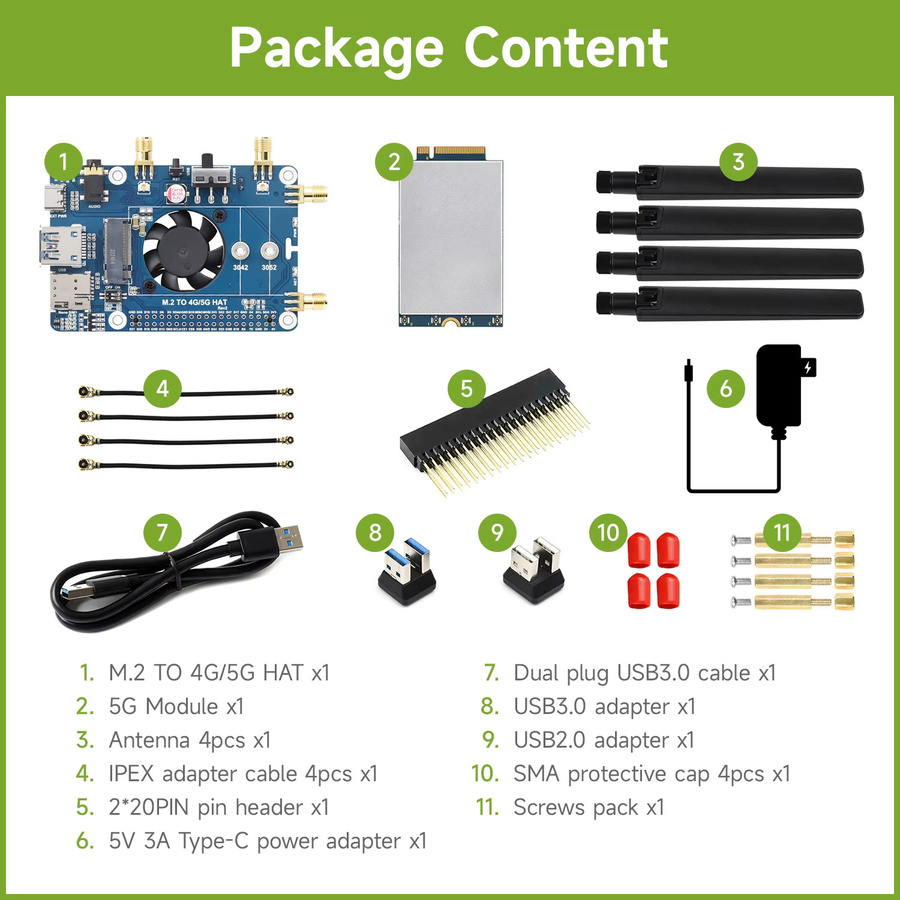Waveshare RM500U-CN 5G HAT für Raspberry Pi mit Quad-Antennen, LTE-A und Multiband-Unterstützung für 5G, 4G und 3G - Bild 1