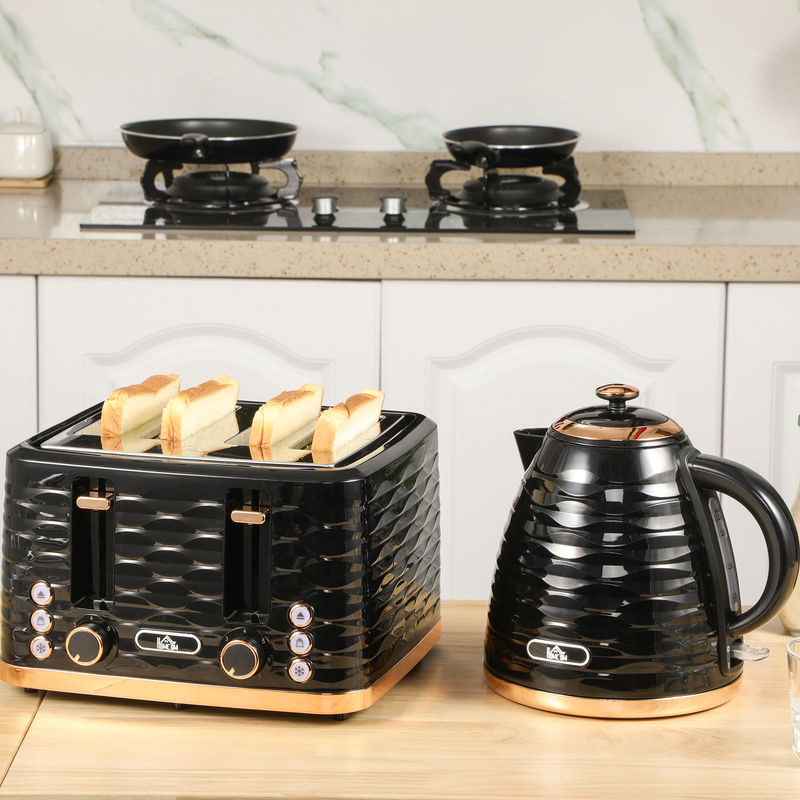 HOMCOM Frühstücks-Set mit Wasserkocher und 4-Scheiben-Toaster in Schwarz, 2200 W mit 1,7 l Fassungsvermögen - Bild 2