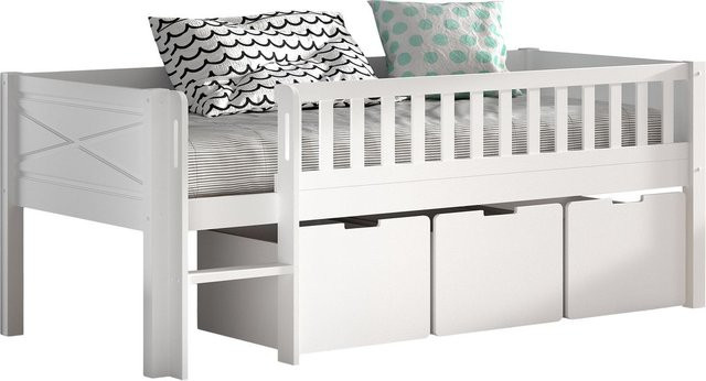 VIPACK SCOTT Kojen-Spielbett für Kinder in Weiß, Kiefer und MDF, inkl. Leiter, Rolllattenrost und 3 Schubkästen, B/T/H: 90 x 200 x 83 cm - Bild 2