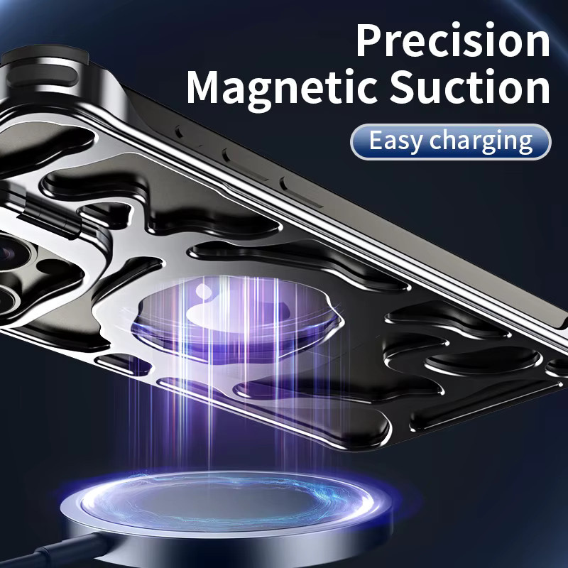 Magnetische Metall-Handyhülle für Samsung in Grau mit unsichtbarem Halter und abnehmbarer Aluminium-Kühlung, stoßfest - Bild 3