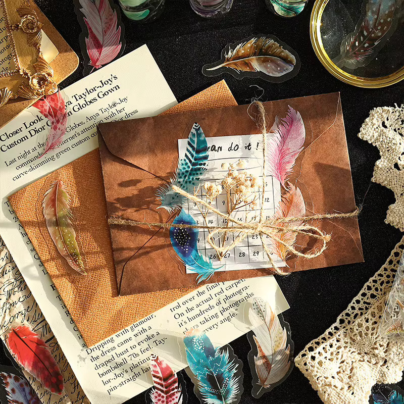 20 Stück luxuriöse Federimitat Aufkleber in transparent und schillernd für Scrapbooking und DIY-Projekte - Bild 3