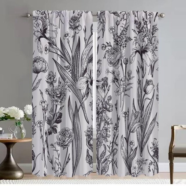 2er-Set Moskitonetze mit Blumenmuster als Raumteiler und Vorhänge in Schwarz-Weiß, Breite: 50 cm, Höhe: 70 cm - Bild 1