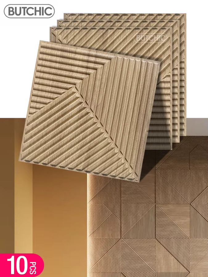 10 Stück 3D Wandpaneele Butchic in Champagner Gold mit Holzmaserung, quadratische Wandaufkleber für moderne Wandkunst, B/H: 30 x 30 cm - Bild 3