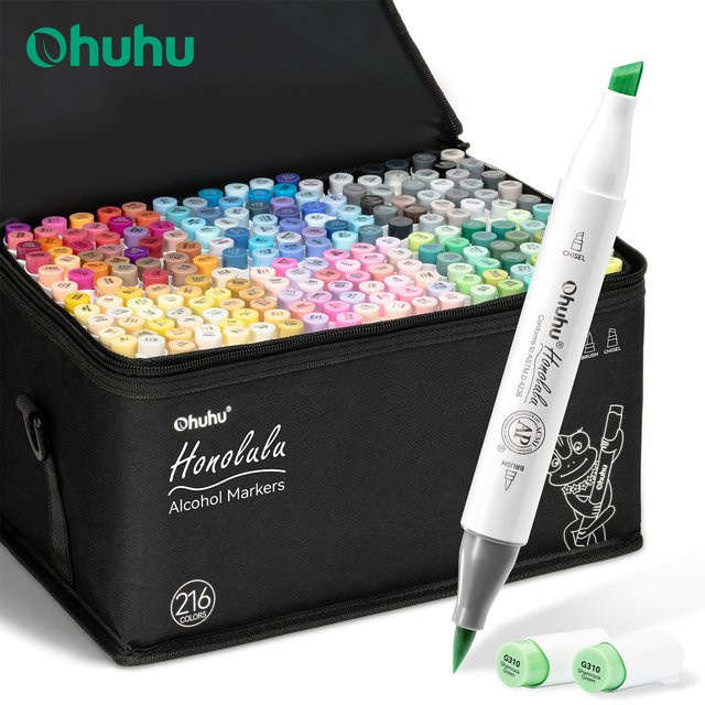 Ohuhu Honolulu Alkohol-Kunstmarker Set mit 216 Farben, nachfüllbare Doppelspitzen Marker für Manga, Skizzieren und Zeichnen, Multicolor - Bild 1