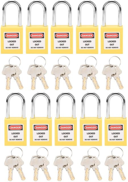 10er Set TOMTOP JMS Lockout-Schloss aus Nylon in Gelb mit 38mm Durchmesser für die Industrietechnik und Isolierung in Chemie und Elektrotechnik - Bild 1