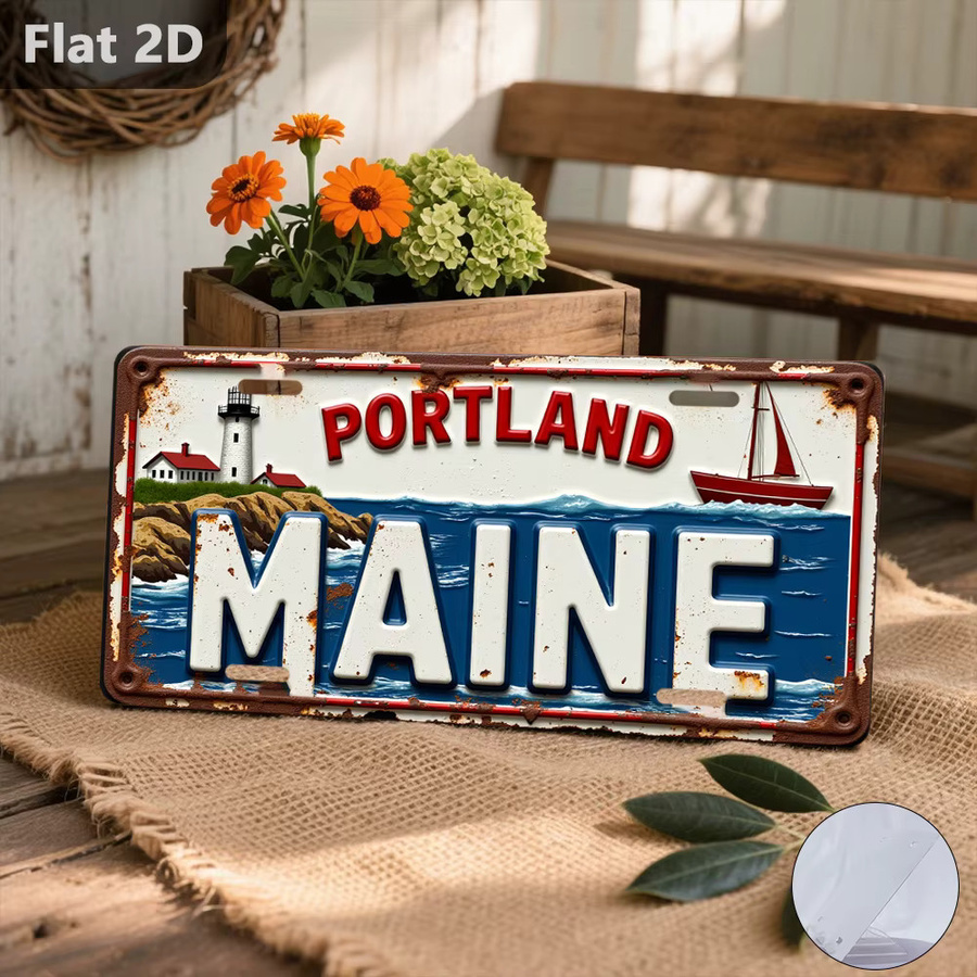 Vintage Maine Nummernschild CIFBUY aus Metall mit Portland City Logo zur Wanddekoration, B/H: 30,48 x 15,0 cm, Mehrfarbig - Bild 2