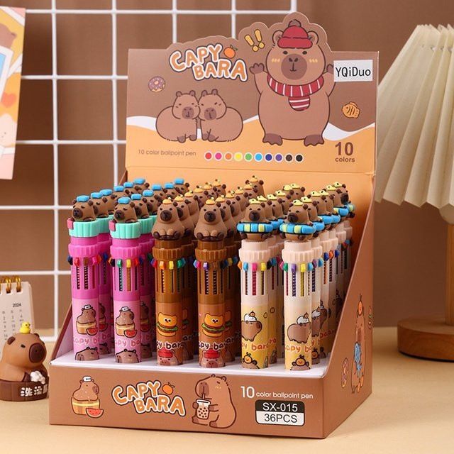 36-teiliges Capybara Kugelschreiber-Set mit 10 Farben und Cartoon-Design, Mehrfarbige 0,5mm Stifte für Schüler und kreatives Lernen - Bild 1