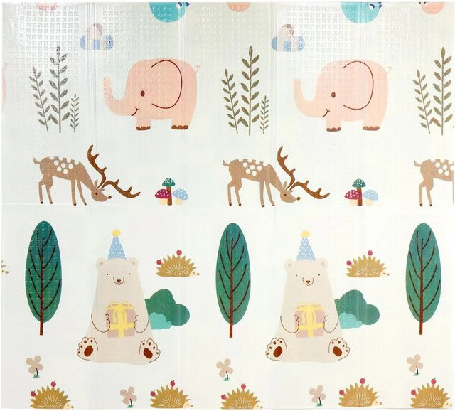 CCLIFE Krabbelmatte für Babys und Kinder mit Mammut Wald Elfen Motiv, faltbar und wasserdicht, Mehrfarbig, B/T/H: 196 x 176 x 1 cm - Bild 1