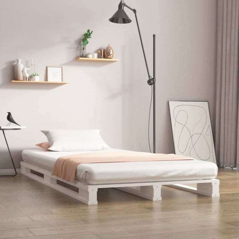 Juskys Palettenbett aus Massivholz Kiefer in Weiß, B/T/H: 90 x 200 cm - Bild 1