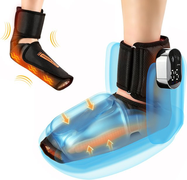 PASTSKY Elektrisches Fuß- und Knöchelmassagegerät mit Luftdruck, Wärme und Vibration, 3-stufig einstellbare Massage-Bandage, kabelloses Fußentspannungspolster, Schwarz - Bild 1