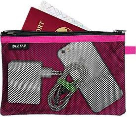Leitz WOW Traveller Zip-Beutel mit durchsichtigem Netzfach und blickdichtem Fach in Pink, Größe L - Bild 1