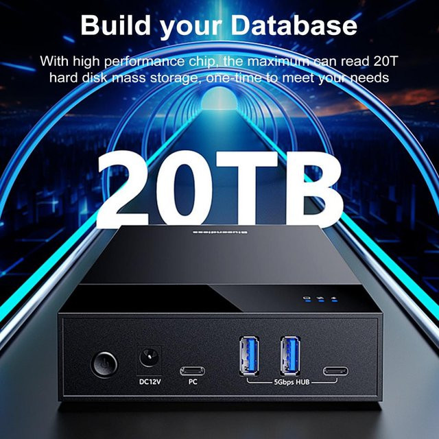 BLUELANS USB 3.0 zu SATA Festplatten Dockingstation mit Multi-Port-Hub für 3,5 Zoll und 2,5 Zoll Festplatten, Schwarz, UK-Stecker - Bild 1