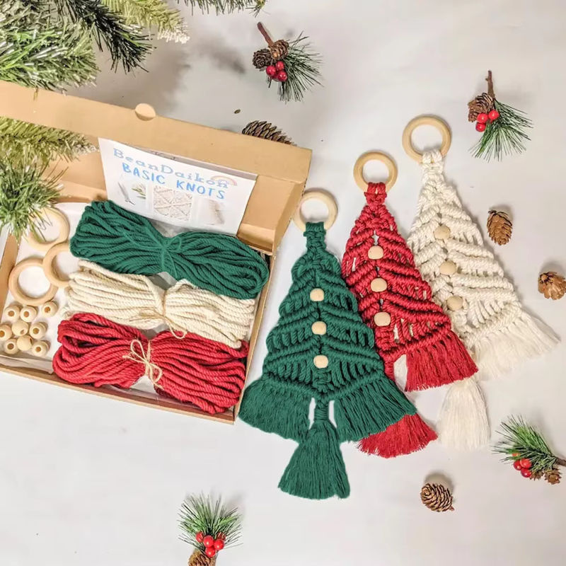3er Set DIY Makramee Weihnachtsbaum Wandbehang aus Baumwolle im Bohemian Stil, mehrfarbig - Bild 2