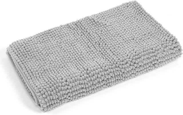 CosyHome Bodenmatte aus Chenille und Mikrofaser, Silber Grau Weiß, Rutschfest und Waschbar, B/T: 140 x 50 cm - Bild 1
