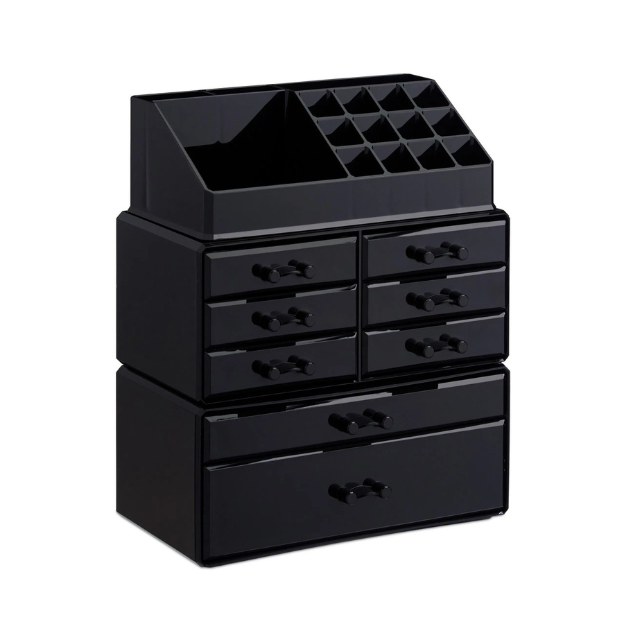 Relaxdays Make Up Organizer aus Acryl mit 8 Schubladen in Schwarz und Gold, B/T/H: 30 x 24 x 14 cm - Bild 2