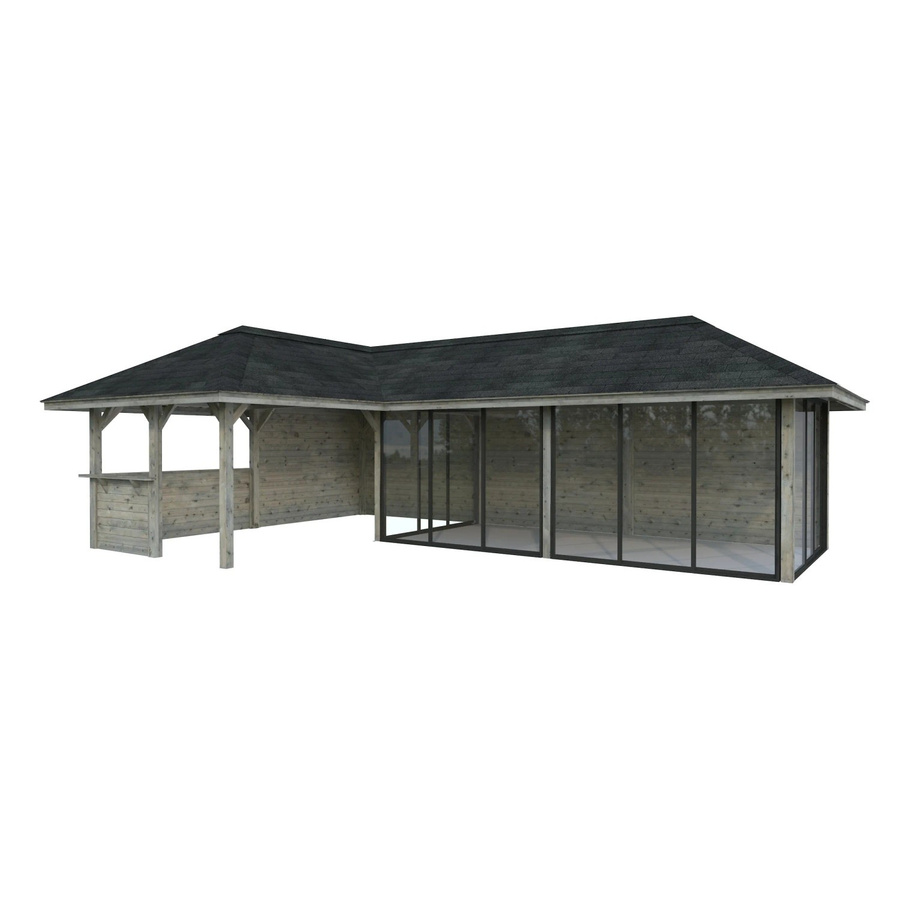 PALMAKO Pavillon Bianca Set 221 Slide aus Fichtenholz in Grau mit Alu-Schiebetüren und Eck-Tresenanlage, B/H/T: 876 x 319 x 588 cm - Bild 2