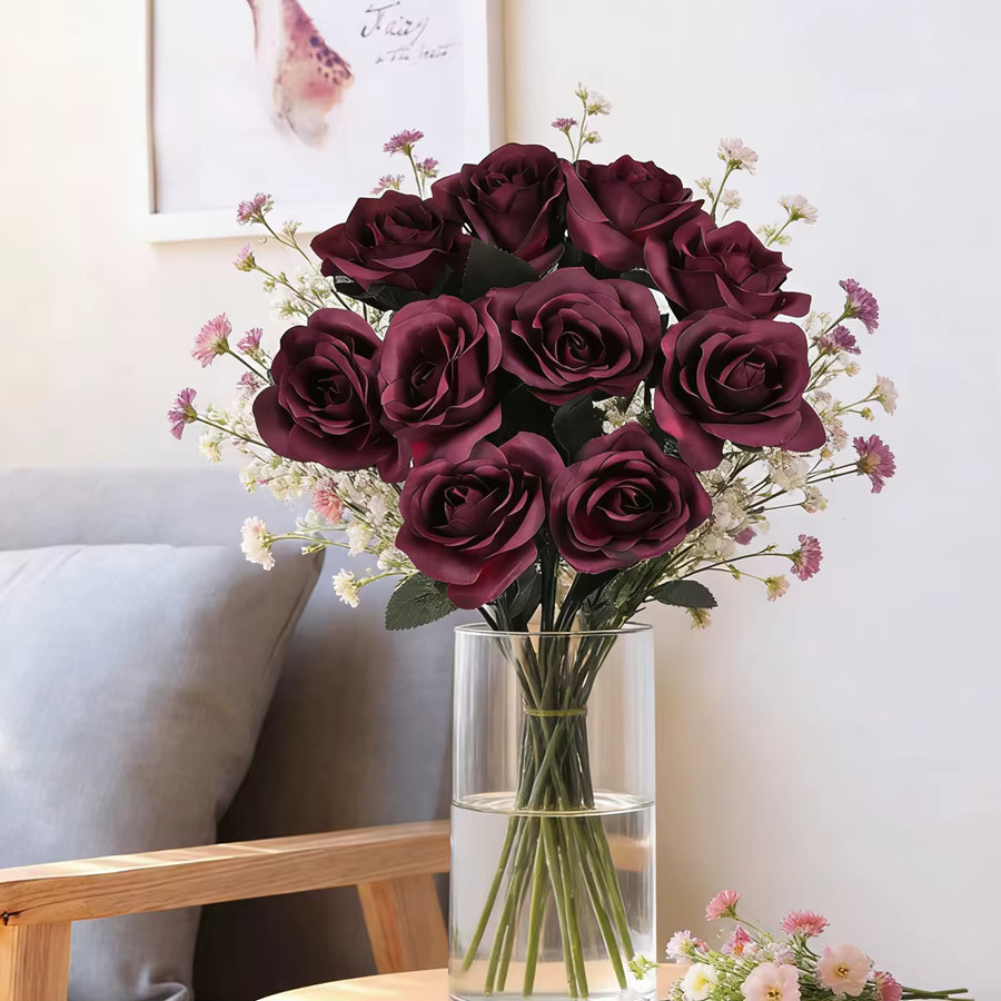 TTCY Künstliche Seidenrosen in Rot für Brautstrauß, Dekoration und DIY-Geschenke (10 Stück) - Bild 3