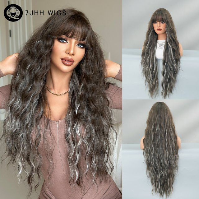 7JHH WIGS Perücke, lange Wasserwellen, Aschbraun, Damen - Bild 1