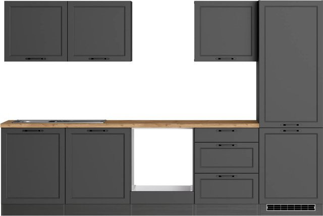 Held Küchen Küchenzeile Kempten in Landhaus Optik, Farbe Grau Graphit, Breite: 300 cm, Tiefe: 60 cm, Höhe: 200 cm - Bild 1