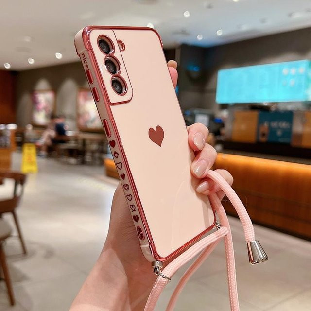Samsung Handyhülle mit beschichtetem Herz-Umhängeband Kordel in Rosa für Galaxy S26 S25 S24 S23 Ultra S24 FE A55 A16 5G - Bild 1