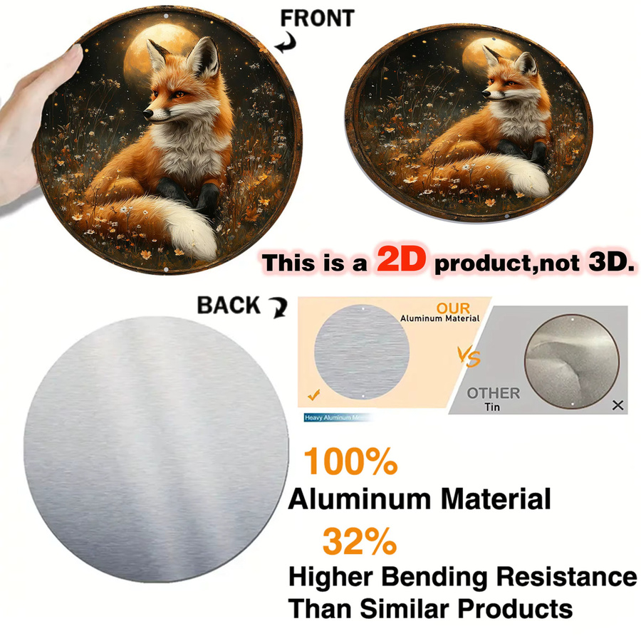 Rundes Aluminium-Metall-Wandschild mit Fuchs-Motiv von Potdemiel, Mehrfarbig, Durchmesser: 20 cm - Bild 3