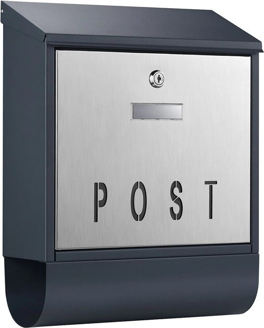 Wiltec Briefkasten V38 aus Edelstahl in Anthrazit, Wandmontage, B/T/H: 30,5 x 10,5 x 38,5 cm - Bild 1