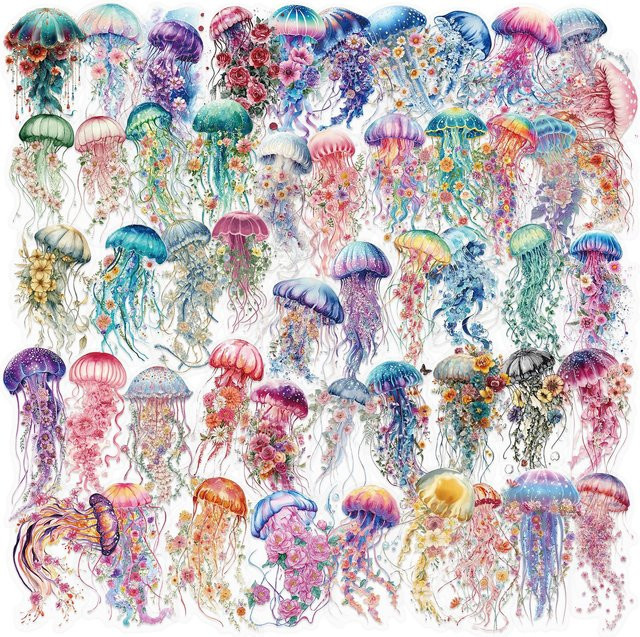 GOGOTU Quallen Aufkleber, transparent, 50-teiliges Set - Bild 1