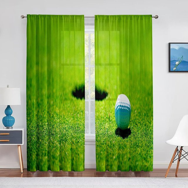 Super Six Golfsport Tüllvorhang mit Golf-Motiv, transparent grün, Breite: 100 cm, Höhe: 250 cm - Bild 1