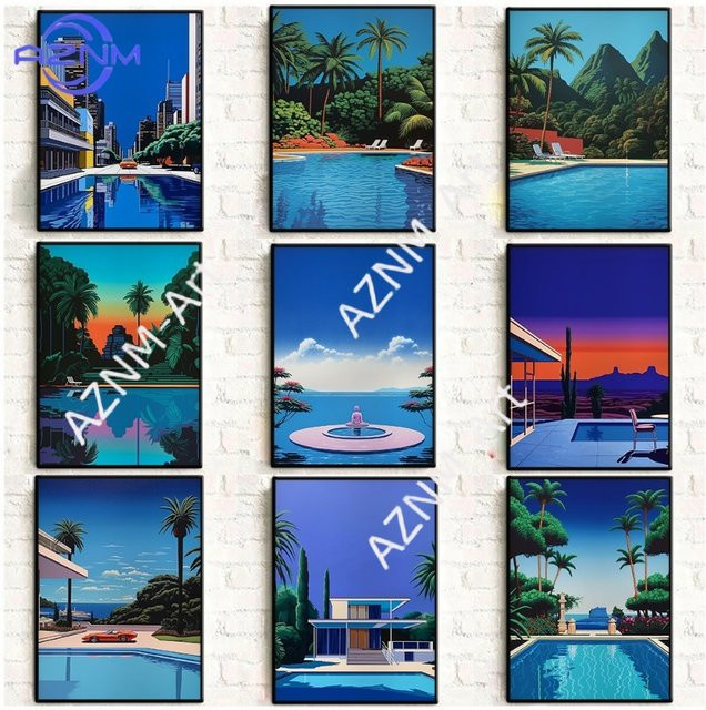 KAYOU Vintage Hiroshi Nagai Pop Poster Retro 80er Jahre Strand Sommer Pool Leinwandgemälde Wandkunst - Bild 1