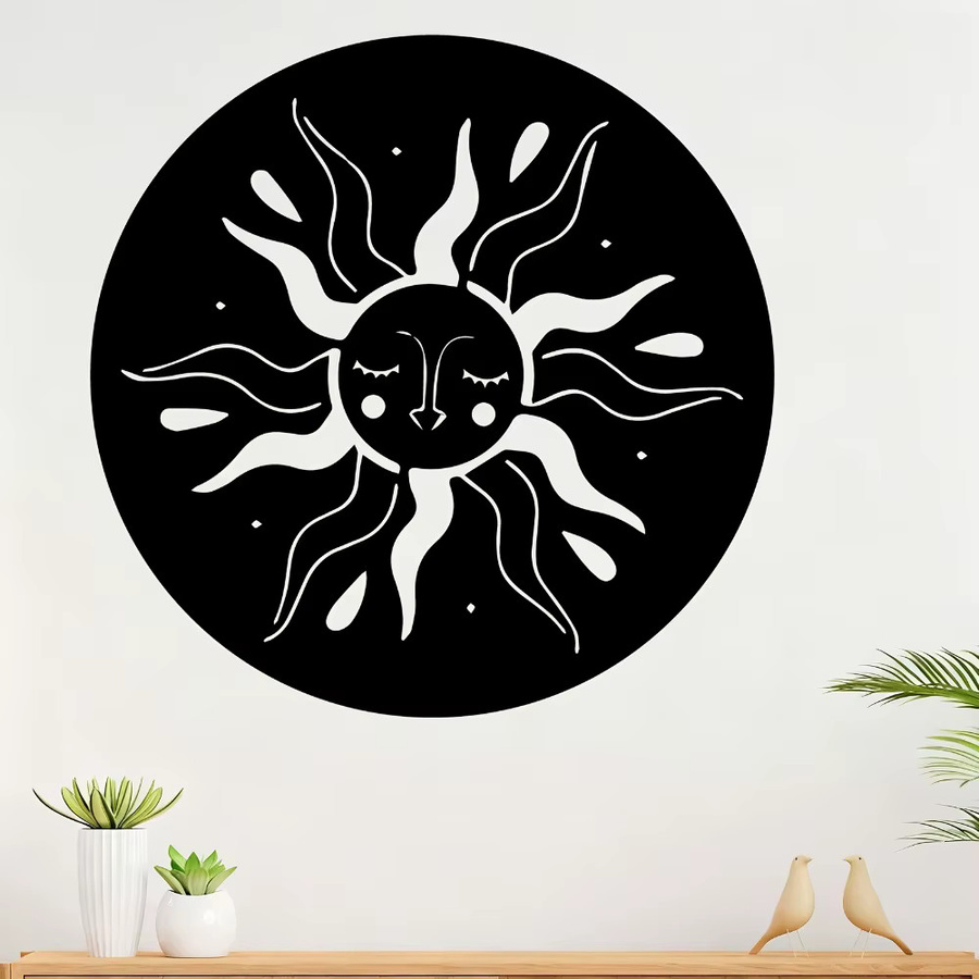 CIFBUY Sonnengesicht Wandkunst aus Metall in Schwarz als wetterfeste abstrakte Skulptur für Innen und Außen - Bild 4