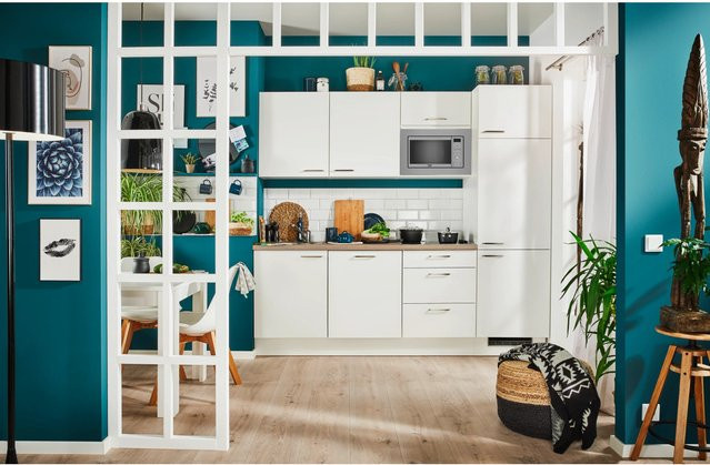 pino Küchenzeile Weiß mit 1 Geräteschrank und Anschlag rechts B: 240 cm, H: 76,7 cm, T: 60 cm - Bild 1