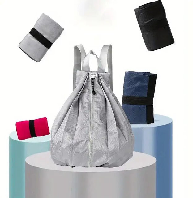 Faltbarer wasserdichter Trockensack Rucksack von Untior für Outdoor, Wandern und Reisen in Grau und Blau - Bild 1