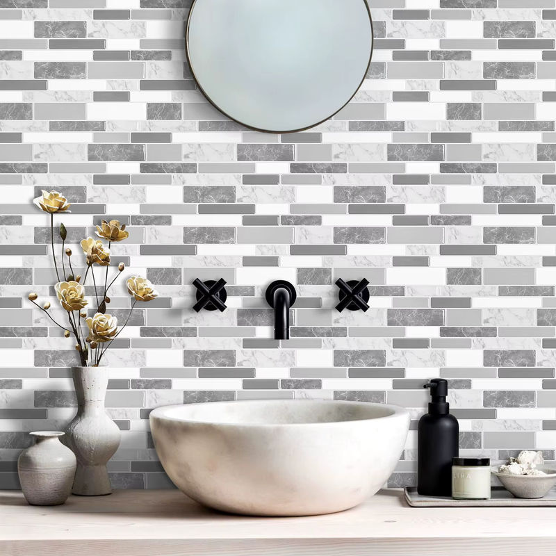 Vividtiles 3D Wandaufkleber in Grau, 10 Blatt geometrische Vinyl-Tapete für Küche und Bad - Bild 2